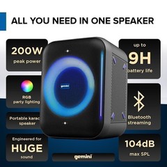 Gemini UltraRave GRV-650L 320W 6.5″ Speaker with LED Lights, Bluetooth, TWS, FM
