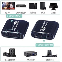 3×1 Aluminum Spdif Toslink Optical Digital Audio Splitter Remote Switch Hub