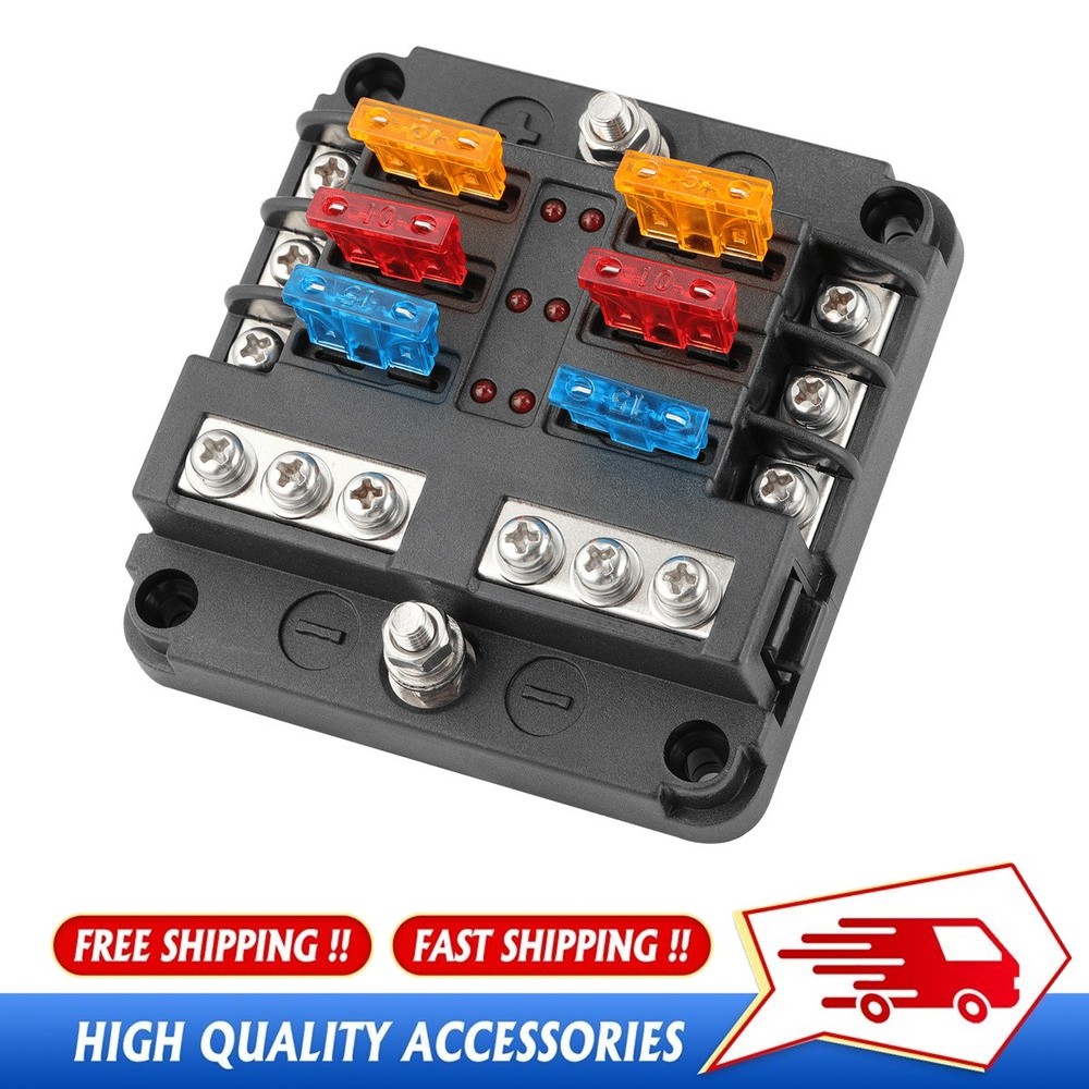 6 Way Car Boot Power Distribution Fuse Holder Box Block Panel Board US 6 Way
