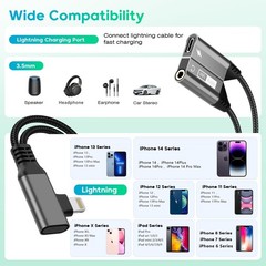 Magnetic 2-IN-1 Right Angle Lightning to 3.5mm Audio Jack Headphone and Charg…