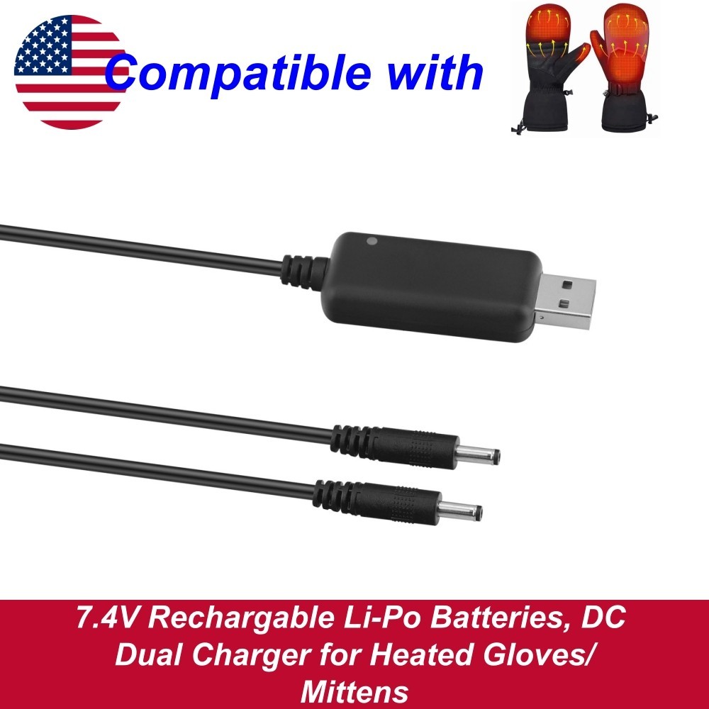 7.4V Rechargable Li-Po Batteries, DC Dual Charger for Heated Gloves/Mittens