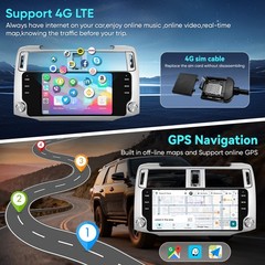 Android Car Radio for Toyota 4Runner, 4GB RAM 64GB ROM, 4G LTE, 1080p AHD Camera