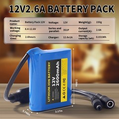 2600mAh DC 12V Portable Rechargeable Li-ion Battery Pack With Charger