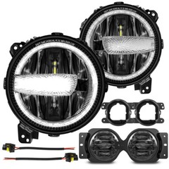 9in DRL LED Headlight+ 4in Fog Light For Jeep Wrangler JL Gladiator JT 2018-2024