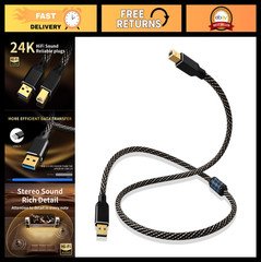 HiFi USB Audio Cable 4.92ft, USB A to B, 24K Gold-Plated, Nylon Braided, Compati