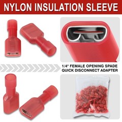 100X 1/4″ 16-22 GA AWG Wiring Crimp Style Female Spade Quick Disconnect Adapters