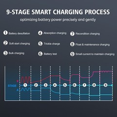 20-Amp Smart Car Battery Charger,12V/20A 24V/10A.Lithium,Lifepo4,Lead-Acid AGM