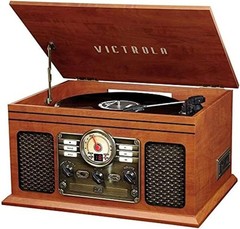 Elegant 6-in-1 Multimedia Center with Bluetooth – Mahogany Turntable & Speakers
