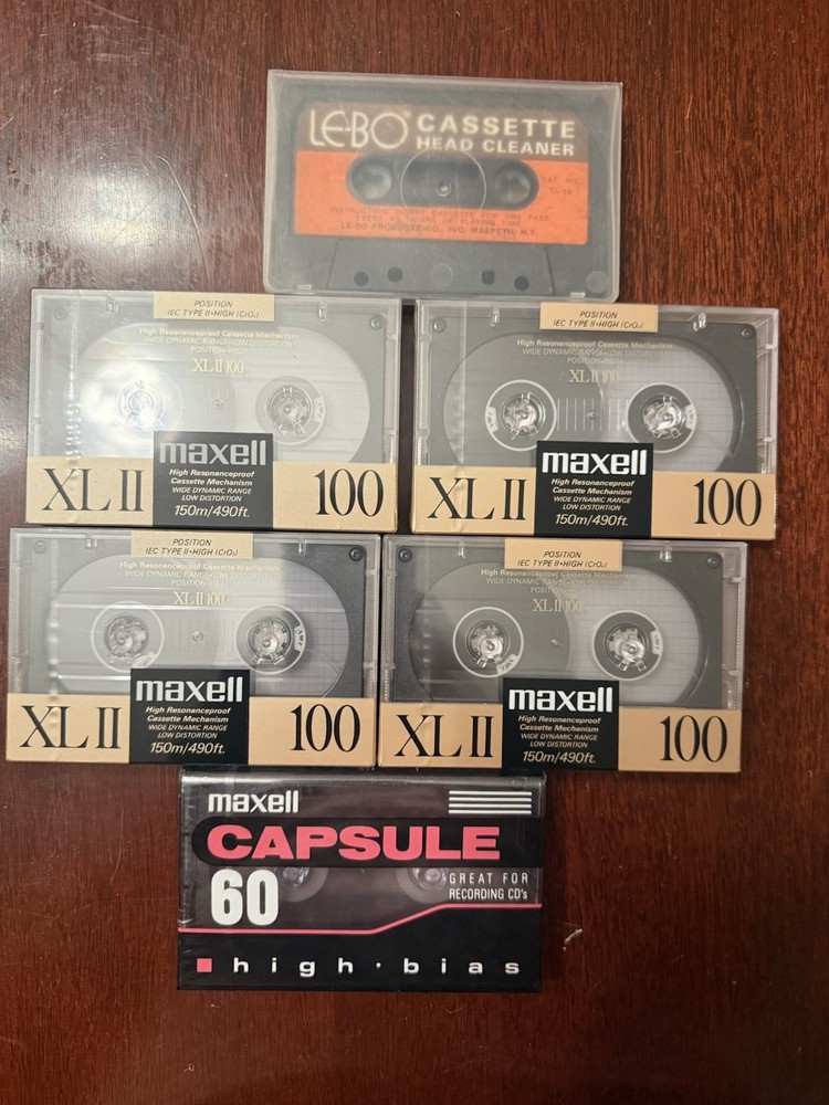Vintage Maxell XLII 100 Blank Cassette Tape Lot Type II High Bias + Head Cleaner
