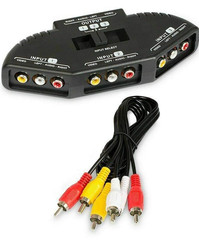 AV Composite RCA Selector Box Switch Splitter w/ Cable Cord Plug Fosmon 3 Port