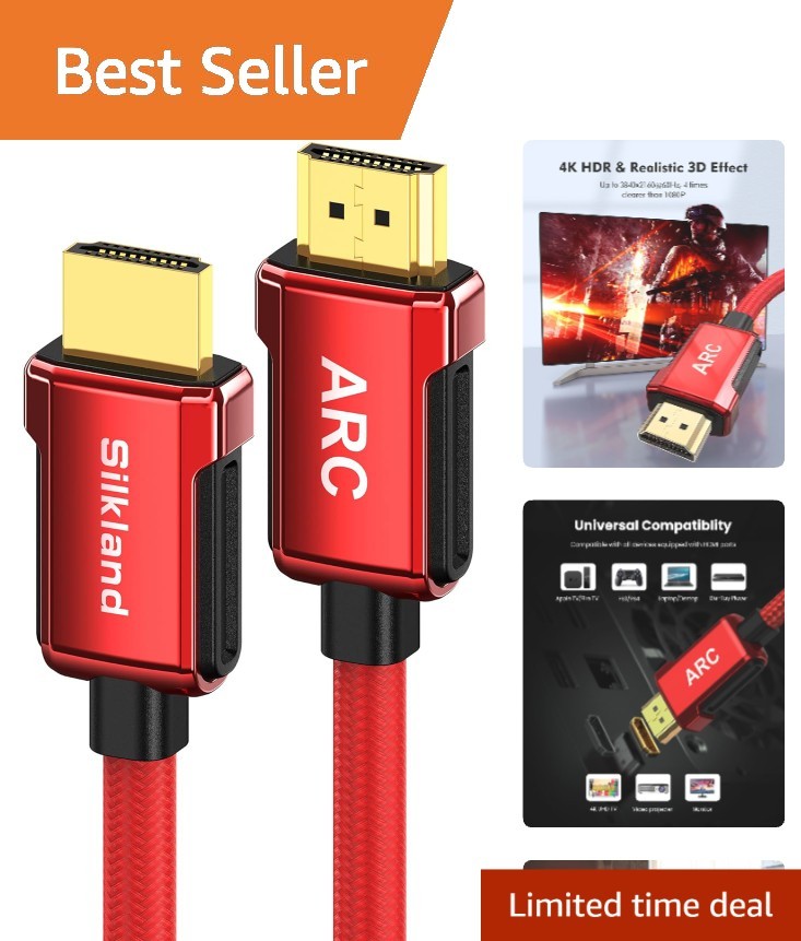 6.6ft 4K Arc HDMI Cable – 18Gbps Data Rate, HDR, Gold-Plated, Compatible