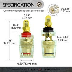 2 Pairs Gold Plated Audio Speaker 5mm Cable Binding Post Short Thread Terminals