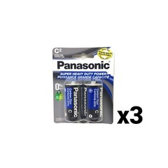 6 PANASONIC C BATTERIES SUPER HEAVY DUTY ZINC CARBON BATTERY NEW EXP 2027