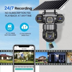 4G SIM 16MP 4 Lens Solar Battery Powered Home Security Camera Outdoor CCTV PTZ