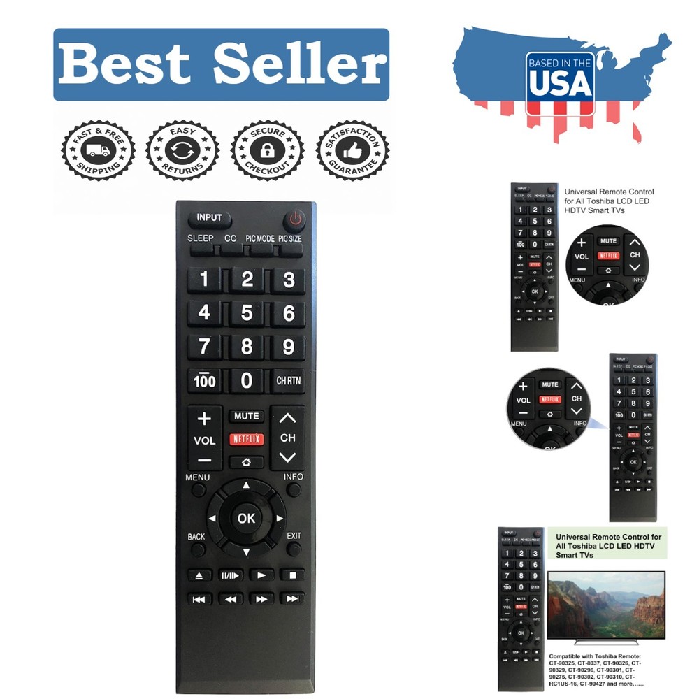 Effortless Control: Universal Replacement Remote for All Toshiba TVs, 5-Button