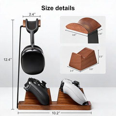 Walnut Headphone Stand Wood Headset Stand for Desk Universal Headphone Holder