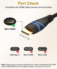 Mini HDMI to HDMI Cable (10FT, 4K 60Hz HDR, Bidirectional High Speed HDMI 2.0…