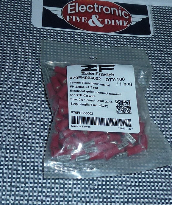 Z&F Disconnect Female 20-18 AWG RED 2.8 x 0.8m Tab Size Partially PVC Insulated