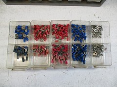 Lot of Small Vintage Electrical Connectors In Organizer Cabinet