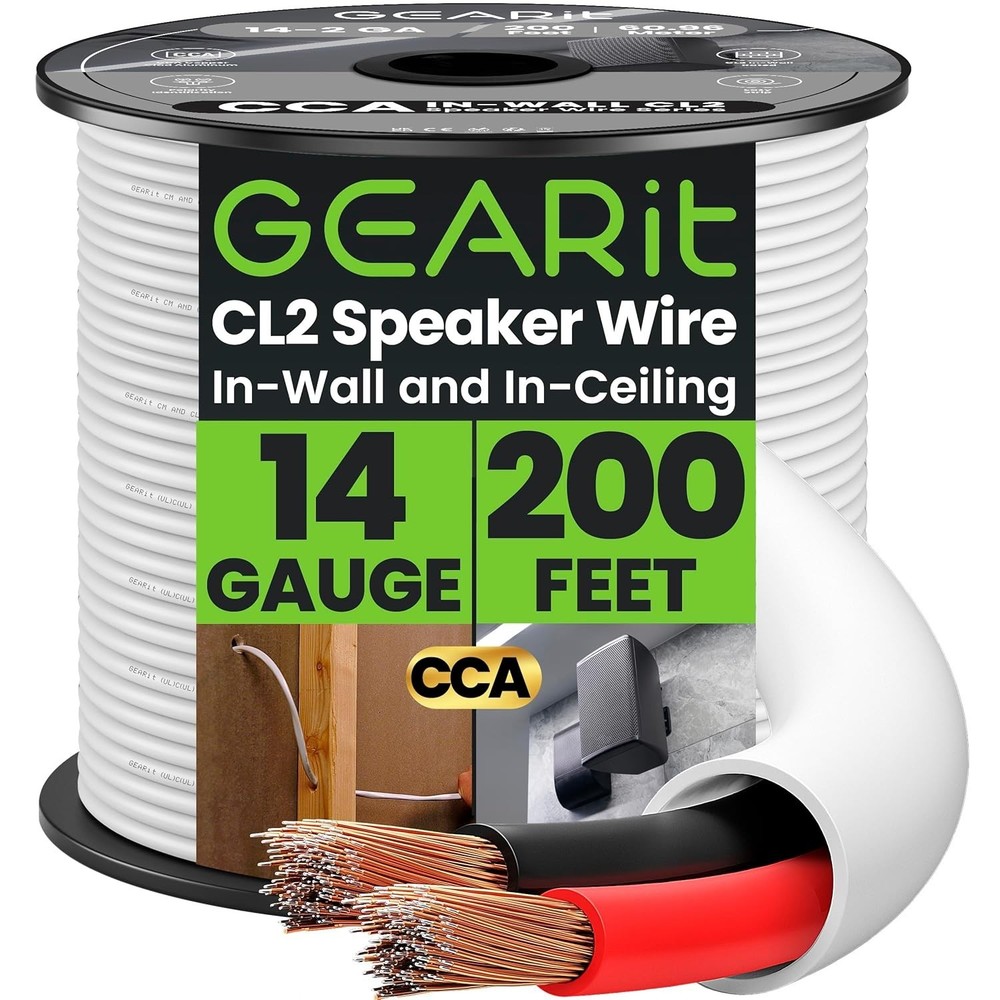 14 Gauge Speaker Wire, CL2 Rated 14 Gauge Wire 200ft, Audio Cable with Red/Black