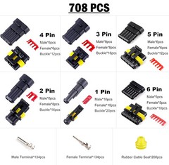 708Pcs Car Automotive Waterproof Electrical Wire Connector Plug 1-6 Pin Kit Set