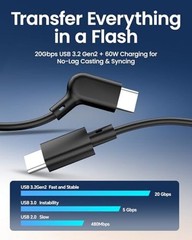 AR Smart Glasses USB-C Cable – 20Gbps USB 3.2 Gen2 & 60W Fast 6.6 FT (2M)