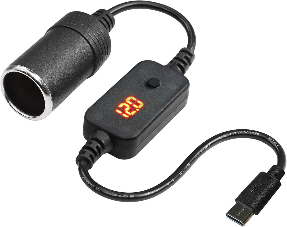 USB C Male to 12V Cigarette Socket, USB to Car Cigarette Lighter Socket Converte