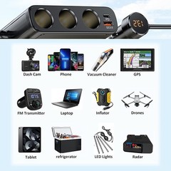 7 in 1 Cigarette Lighter Splitter 3 Socket Car Charger Adapter 12V/24V PD 2 USB