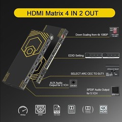HDMI Matrix 4 in 2 Out 4K 60Hz 4:4:4 ARC HDR D-olby Vision Atmos SPDIF HDCP2.2
