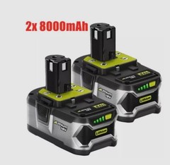 2 Packs 8.0Ah 18 Volt High Capacity for Ryobi P109 P191 Power Tools Battery