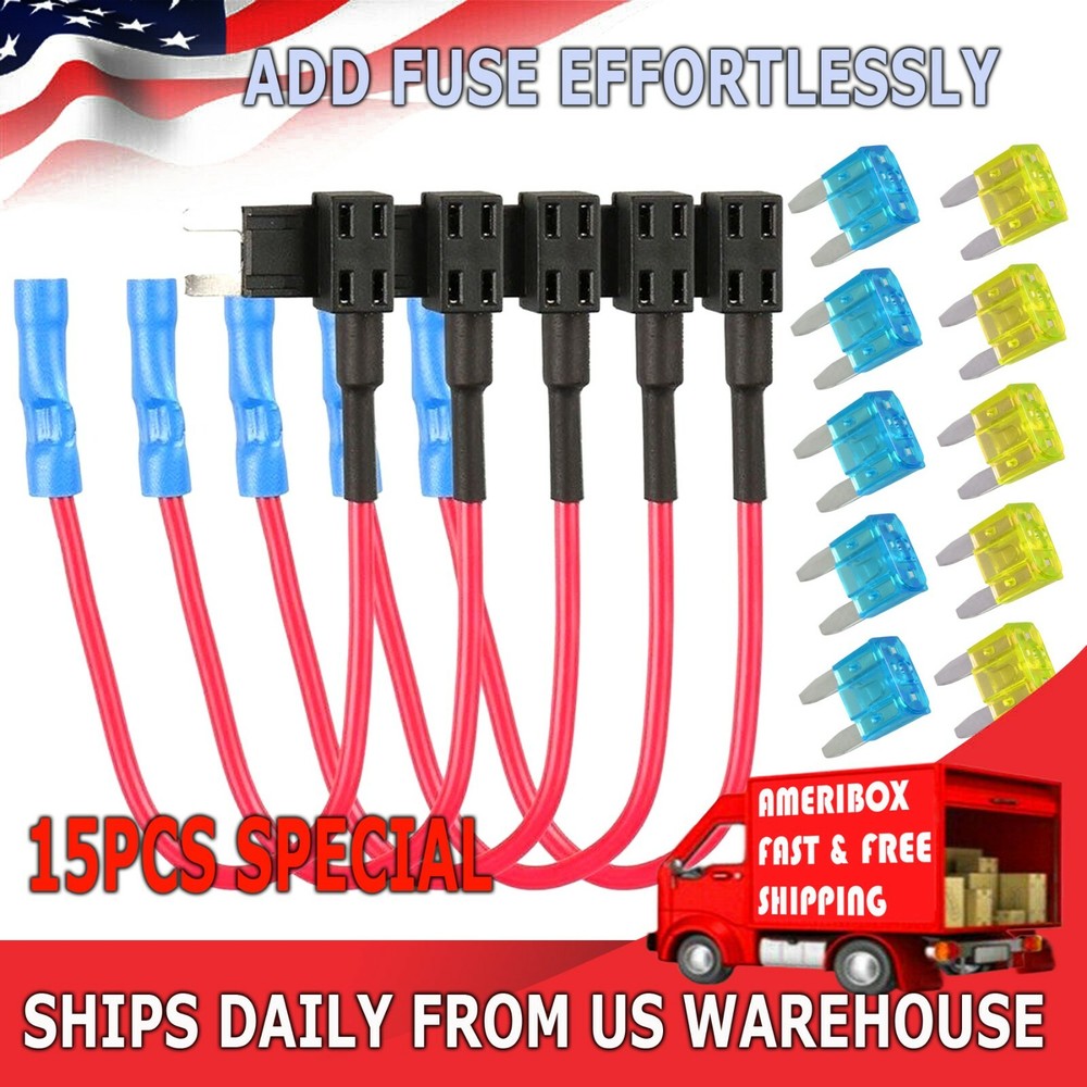 15 pcs Car Add-a-circuit Fuse TAP Adapter Set, Mini ATM APM 15 20 AMP