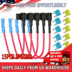 15 pcs Car Add-a-circuit Fuse TAP Adapter Set, Mini ATM APM 15 20 AMP