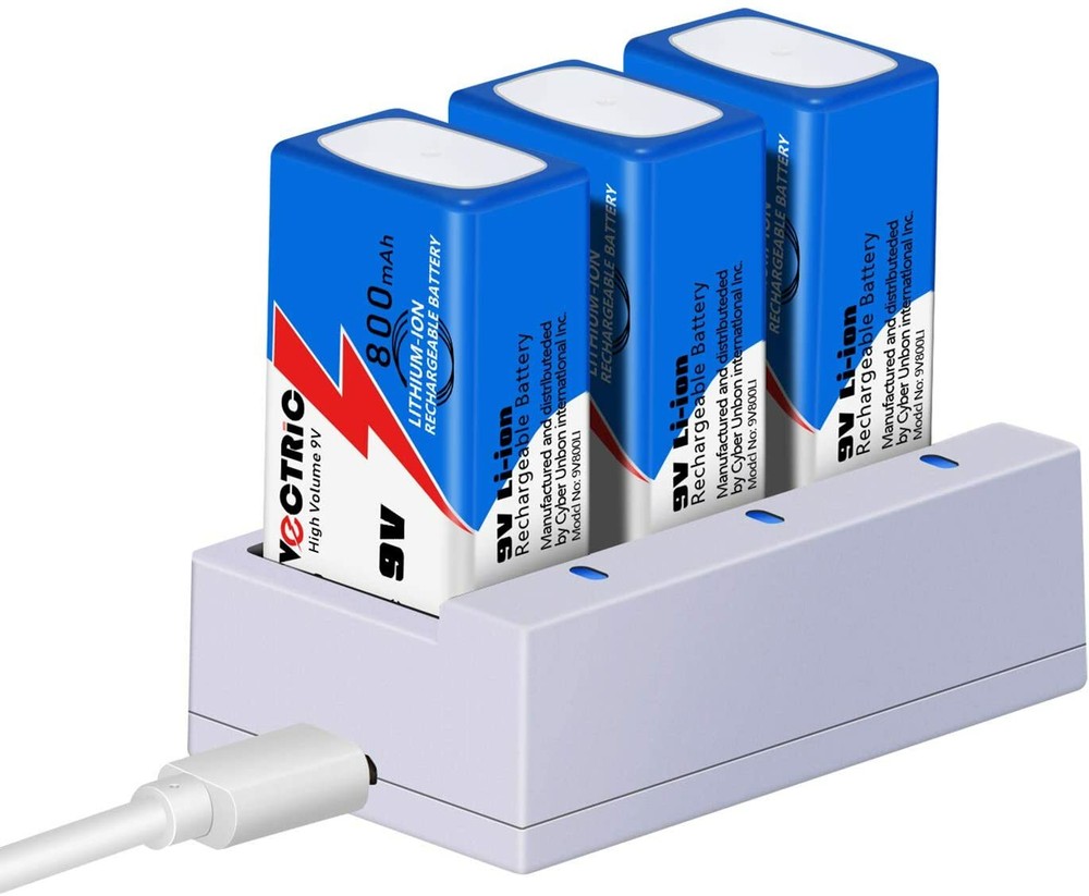 9V Rechargeable Li-ion Batteries 800mAh 9 Volt Lithium-ion 3 Packs with Charger