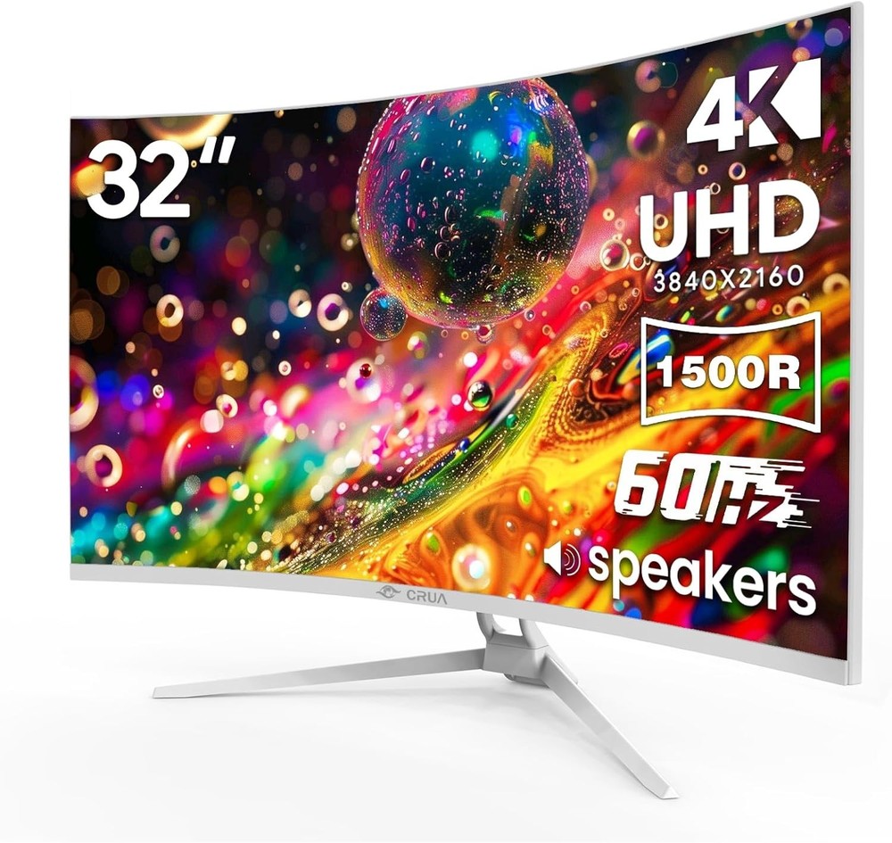 CRUA 32″ White Curved Monitor, 4K UHD (3840*2160P) 1500R VA Screen (CR320C)™