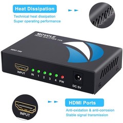 Movcle HDMI Splitter 1 in 4 out Full Ultra HD 1080P 4K/2K 1 4 out, Black