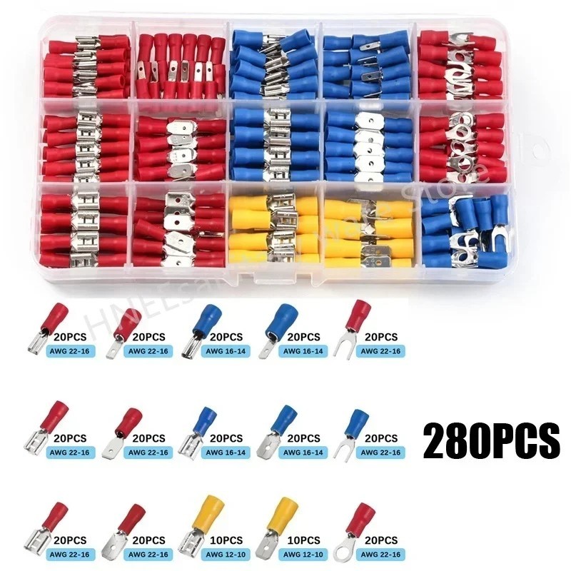 1200Pcs Assortment Insulated Electrical Wire Connectors Crimp Terminals Kit Lot