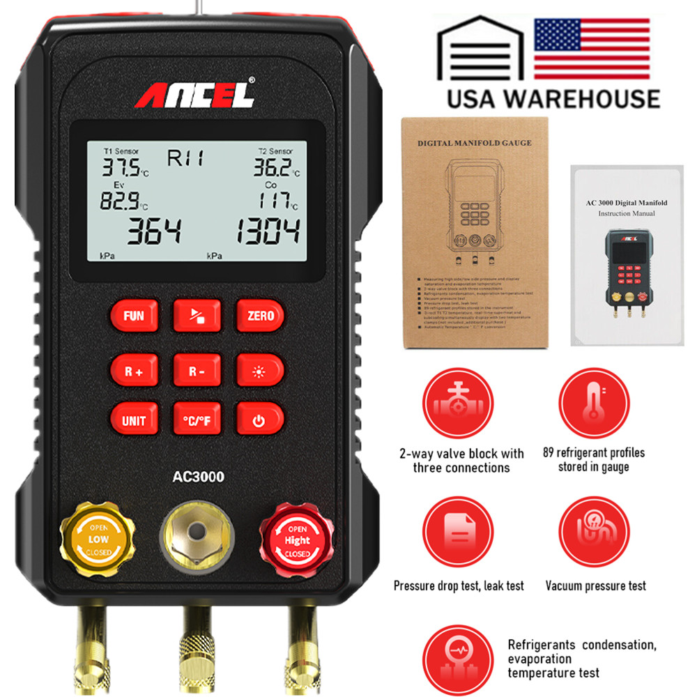 Digital AC A/C Manifold Gauge HVAC set Refrigeration Tester Air Vacuum Pump Temp