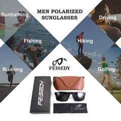 FEISEDY Polarized Lightweight Sports Sunglasses for Men Running 58mm, Black