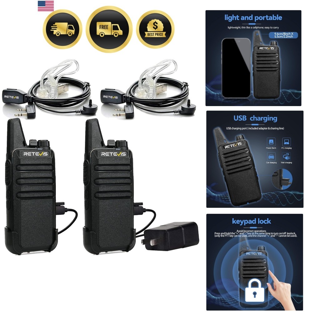 RT22 Walkie Talkies, Mini 2 Way Radio Rechargeable, VOX Handsfree, Portable, …