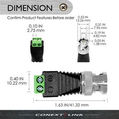 5x CCTV Camera Video Balun Connector BNC Male Plug to 2 Pins CAT5 Screw Terminal