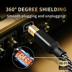 HiFi USB Audio Cable 4.92ft, USB A to B, 24K Gold-Plated, Nylon Braided, Compati