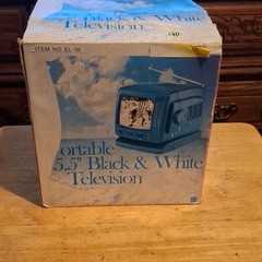 Orient EL-36 5.5in Portable Battery Powered CRT B&W TV w/ AM/FM Radio Blue