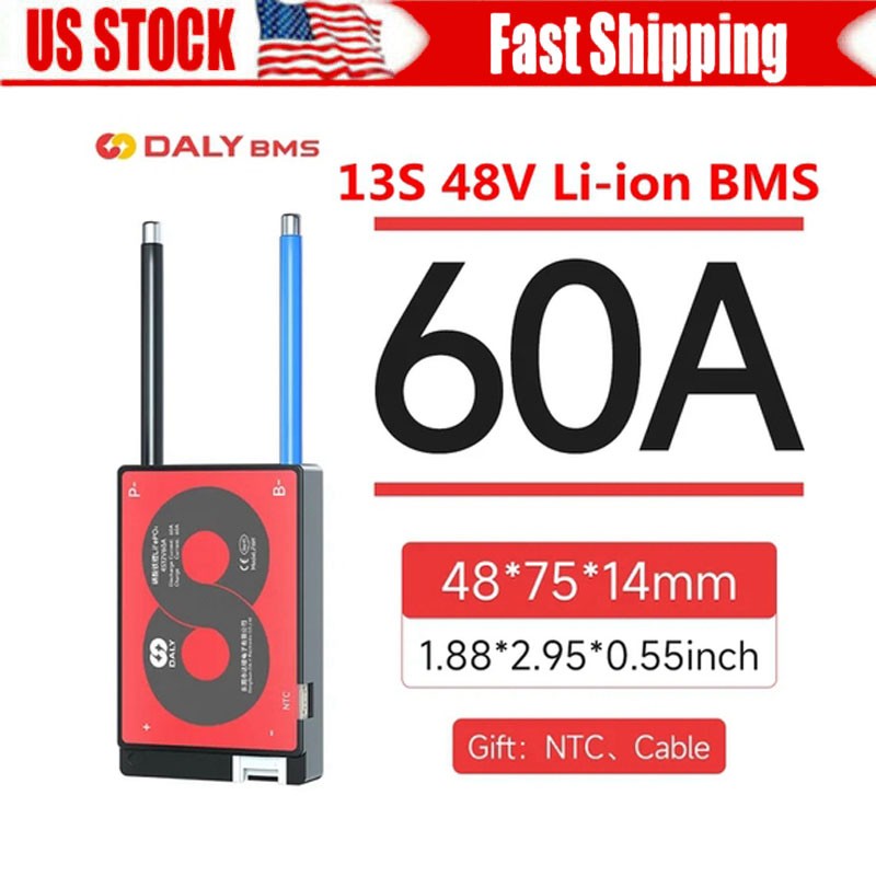 Daly BMS 13S 48V 60A Li-ion BMS Common Port w/ Balance+NTC Temperature Sensor US