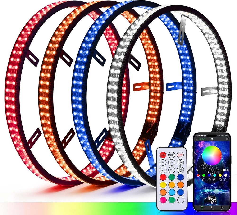 15.5″ Three Rows Double Sided Wheel Lights Pure White Rim Light, RGB LED Ring