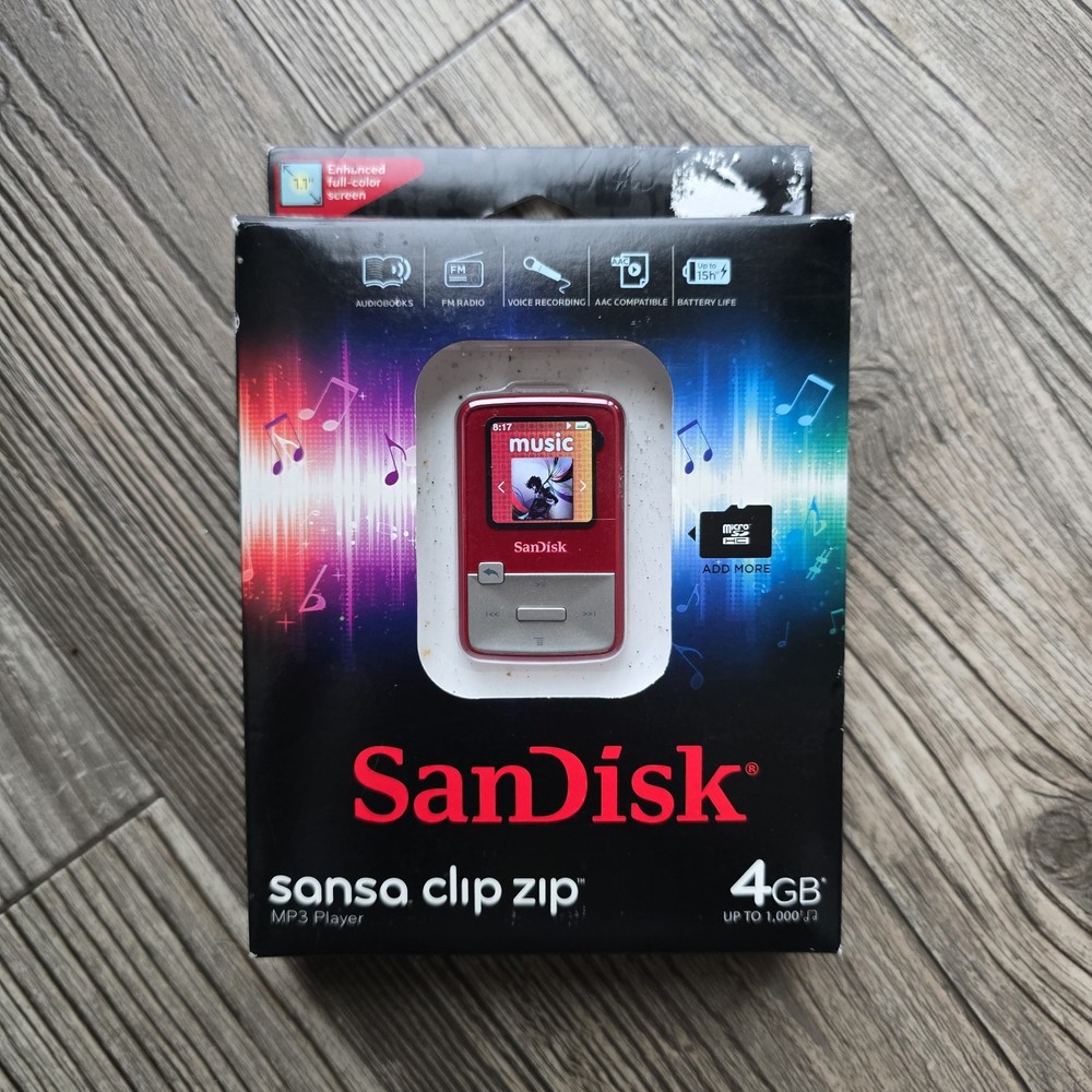 SANDISK Sansa Clip Zip 4GB MP3 Player – Jumpstart Red – Factory Sealed!