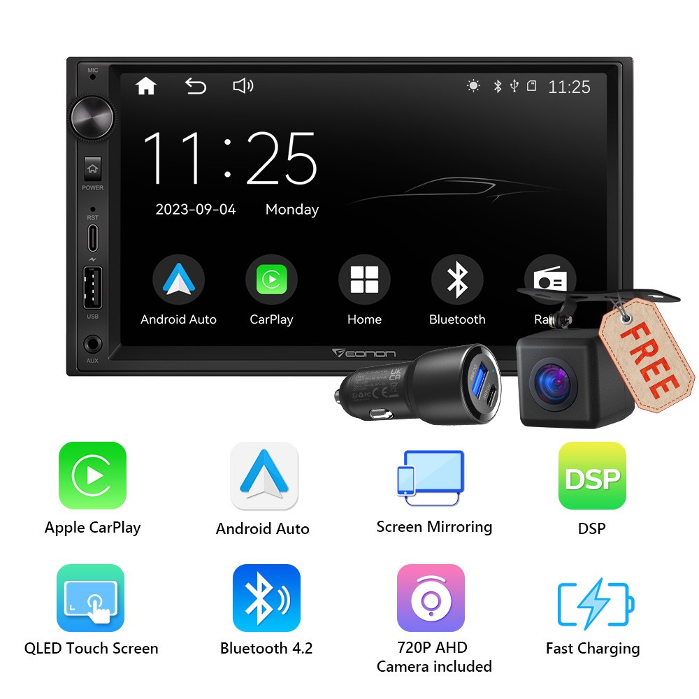 Android Auto 7″ QLED 2 DIN Car Stereo Radio Head Unit Wireless CarPlay Universal
