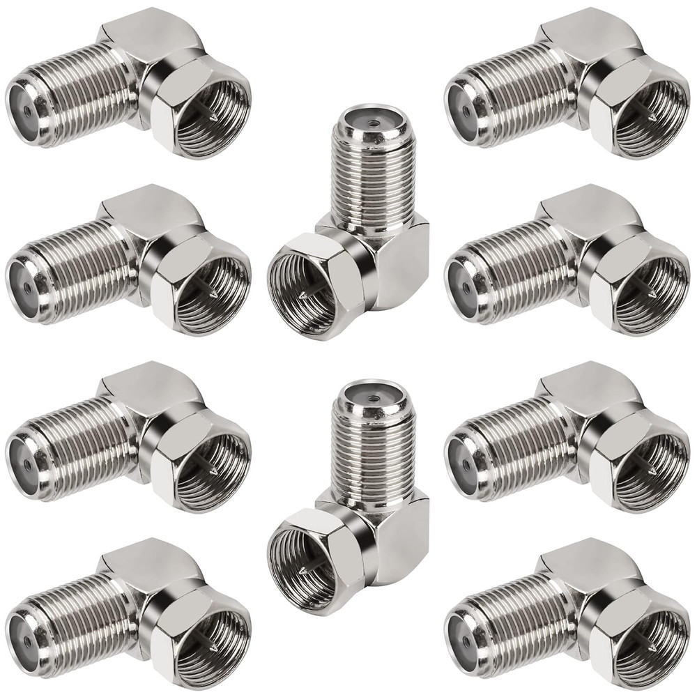 90 Degree Coaxial Connector 10 Pack, Right Angle F-Type RG6 Male to Female Coax