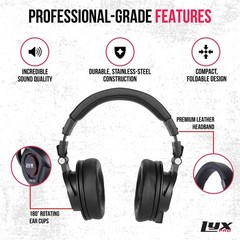 LyxPro HAS-30 Noise-Canceling DJ Headphones, Over-Ear Studio Headphones, Black