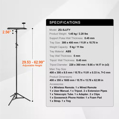 Projector Stand, Adjustable Height 26.97 to 63 In., Portable Tripod with Tray an