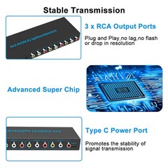 New 4 In 3 Out AV Switch RCA Switcher Box Video L/R Stereo Audio AV Selector Box